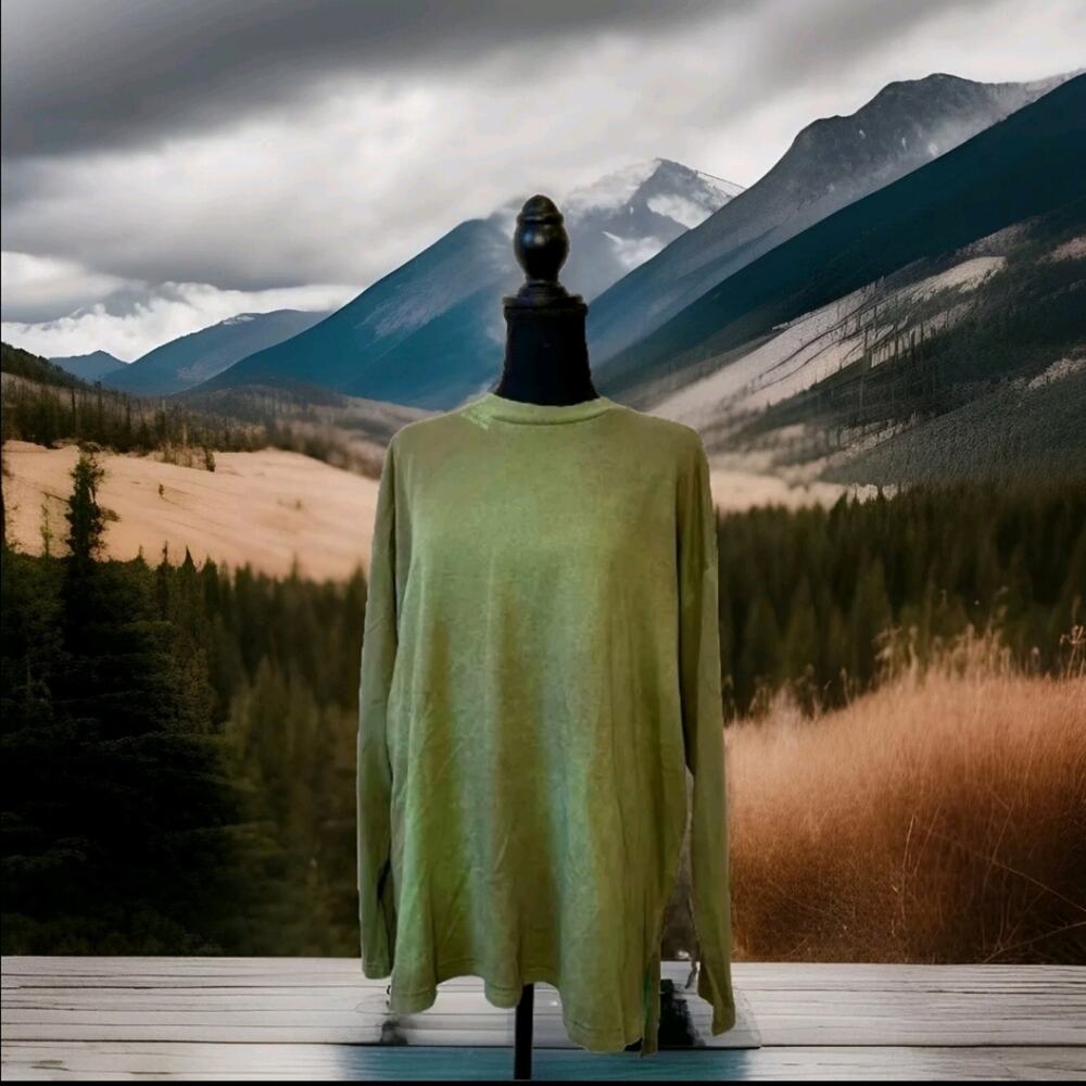 Dr. Collectors Basic Double Face Dye Tee in Green Large Long Sleeve Cotton